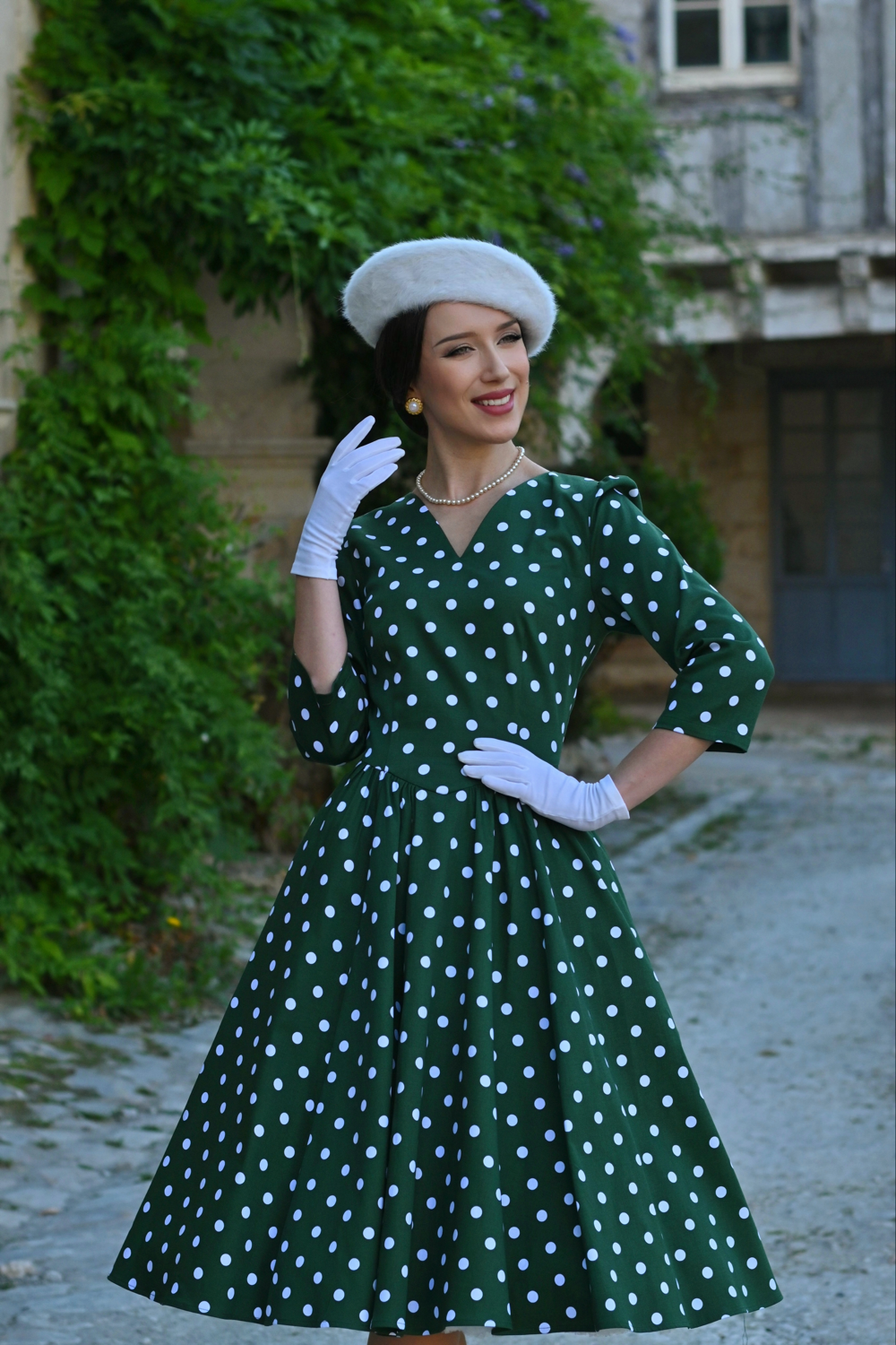 Savannah Green Polka Dot Swing Dress in Extended Sizing